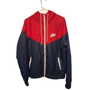 Nike Golf Dri-Fit Hooded Windbreaker Jacket Size Large Red Blue